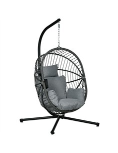 Outsunny Metal Stand Hanging Egg Chair, with Full Body Padded Seat - Grey