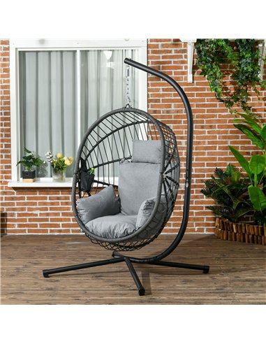 Outsunny Metal Stand Hanging Egg Chair, with Full Body Padded Seat - Grey