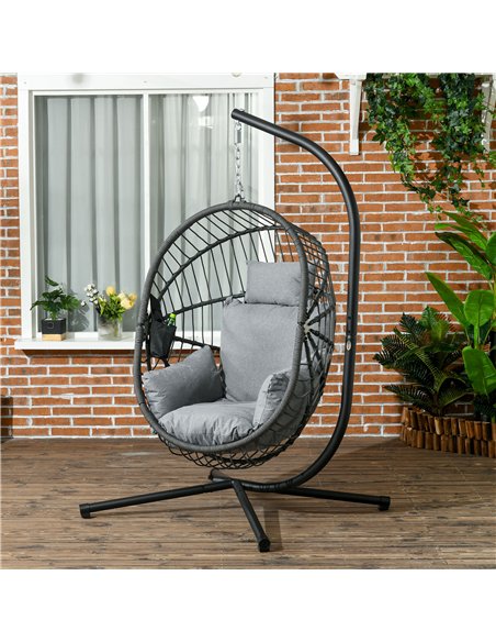 Outsunny Metal Stand Hanging Egg Chair, with Full Body Padded Seat - Grey - pic 130207 | FastDaddyshop