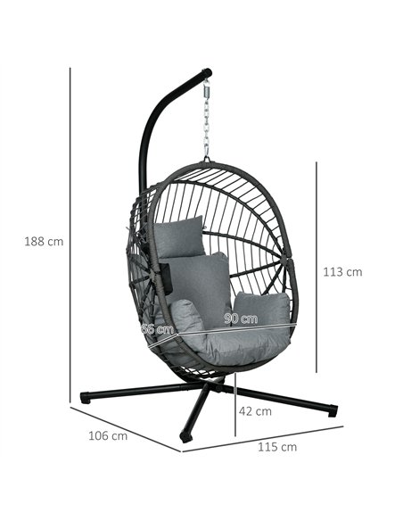 Outsunny Metal Stand Hanging Egg Chair, with Full Body Padded Seat - Grey - pic 130208 | FastDaddyshop
