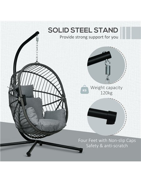 Outsunny Metal Stand Hanging Egg Chair, with Full Body Padded Seat - Grey - pic 130209 | FastDaddyshop