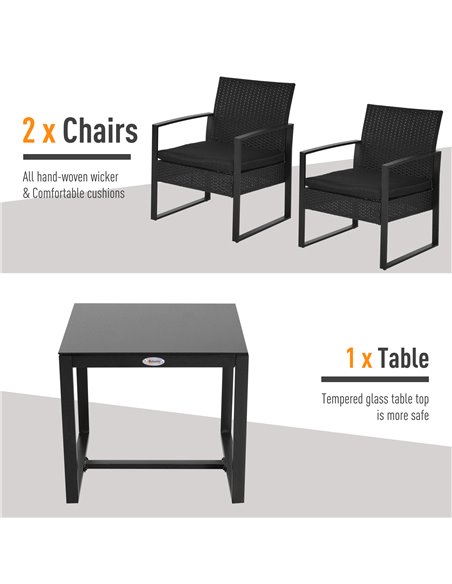 Outsunny Rattan Garden Furniture 2 Seater PE Rattan Wicker Patio Bistro Set Weave Conservatory Sofa Coffee Table and Chairs Set  - pic 13021 | FastDaddyshop