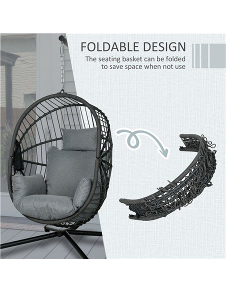 Outsunny Metal Stand Hanging Egg Chair, with Full Body Padded Seat - Grey - pic 130210 | FastDaddyshop