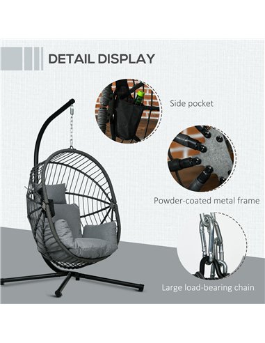 Outsunny Metal Stand Hanging Egg Chair, with Full Body Padded Seat - Grey