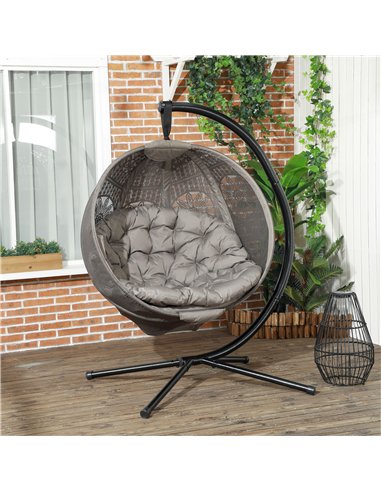 Outsunny Round Egg Basket Chair, with Steel Stand, Sand