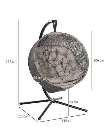 Outsunny Round Egg Basket Chair, with Steel Stand, Sand
