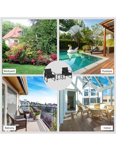 Outsunny Rattan Garden Furniture 2 Seater PE Rattan Wicker Patio Bistro Set Weave Conservatory Sofa Coffee Table and Chairs Set 