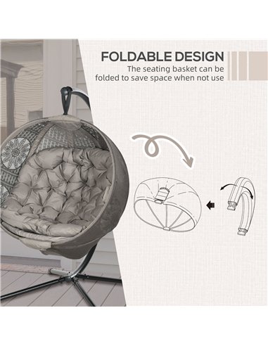 Outsunny Round Egg Basket Chair, with Steel Stand, Sand