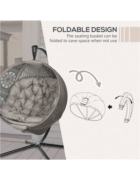 Outsunny Round Egg Basket Chair, with Steel Stand, Sand - pic 130220 | FastDaddyshop