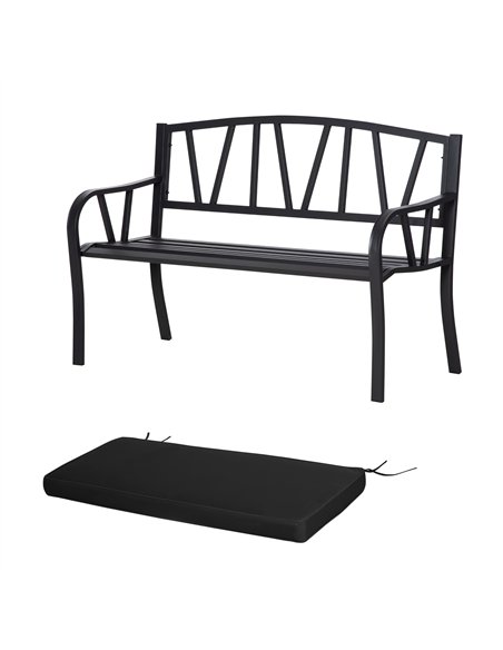 Outsunny 2-Seater Garden Bench with Cushion, Metal Loveseat, Slatted Outdoor Park Chair with Decorative Backrest and Armrest, Bl - pic 130224 | FastDaddyshop