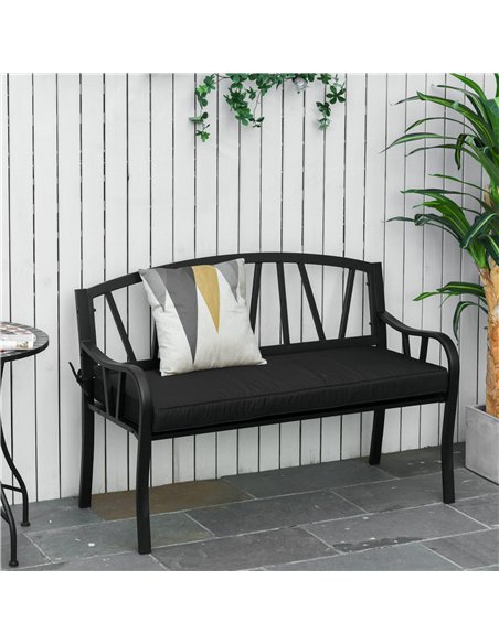 Outsunny 2-Seater Garden Bench with Cushion, Metal Loveseat, Slatted Outdoor Park Chair with Decorative Backrest and Armrest, Bl - pic 130225 | FastDaddyshop