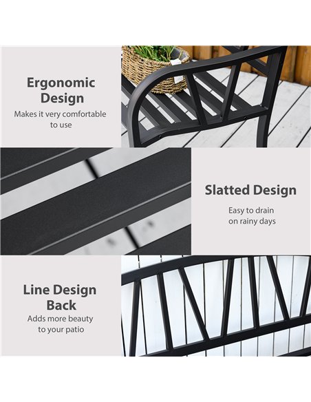 Outsunny 2-Seater Garden Bench with Cushion, Metal Loveseat, Slatted Outdoor Park Chair with Decorative Backrest and Armrest, Bl - pic 130228 | FastDaddyshop