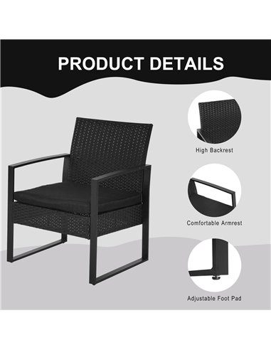 Outsunny Rattan Garden Furniture 2 Seater PE Rattan Wicker Patio Bistro Set Weave Conservatory Sofa Coffee Table and Chairs Set 