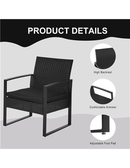 Outsunny Rattan Garden Furniture 2 Seater PE Rattan Wicker Patio Bistro Set Weave Conservatory Sofa Coffee Table and Chairs Set  - pic 13023 | FastDaddyshop