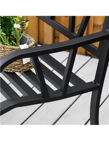 Outsunny 2-Seater Garden Bench with Cushion, Metal Loveseat, Slatted Outdoor Park Chair with Decorative Backrest and Armrest, Bl