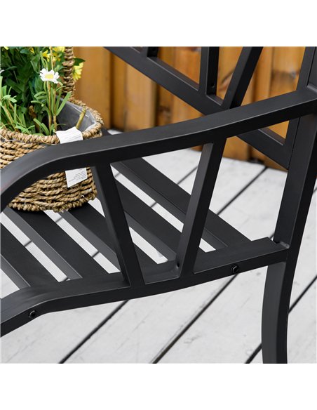 Outsunny 2-Seater Garden Bench with Cushion, Metal Loveseat, Slatted Outdoor Park Chair with Decorative Backrest and Armrest, Bl - pic 130231 | FastDaddyshop