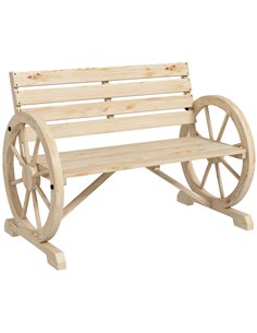 Outsunny Wagon Wheel Chair Bench Armrest Rustic Loveseat Wood Outdoor Garden, Natural