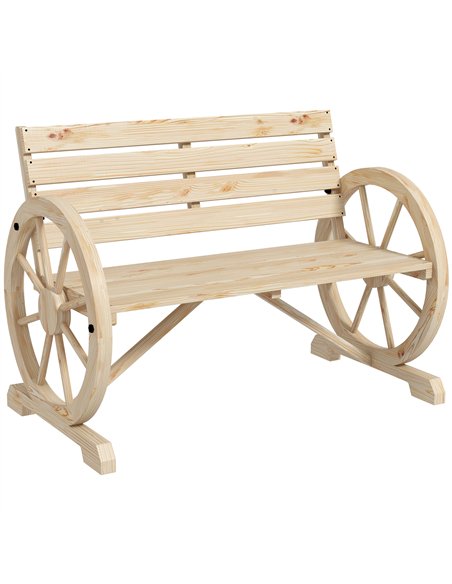 Outsunny Wagon Wheel Chair Bench Armrest Rustic Loveseat Wood Outdoor Garden, Natural - pic 130233 | FastDaddyshop