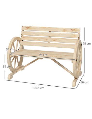 Outsunny Wagon Wheel Chair Bench Armrest Rustic Loveseat Wood Outdoor Garden, Natural