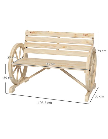 Outsunny Wagon Wheel Chair Bench Armrest Rustic Loveseat Wood Outdoor Garden, Natural - pic 130235 | FastDaddyshop