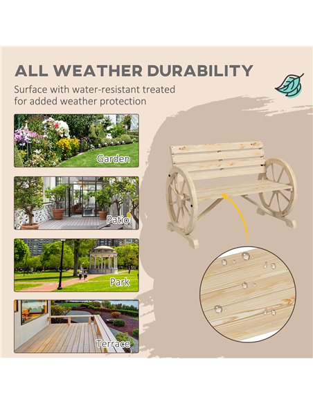 Outsunny Wagon Wheel Chair Bench Armrest Rustic Loveseat Wood Outdoor Garden, Natural - pic 130238 | FastDaddyshop