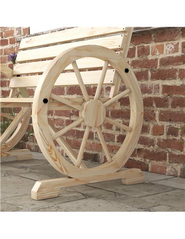 Outsunny Wagon Wheel Chair Bench Armrest Rustic Loveseat Wood Outdoor Garden, Natural