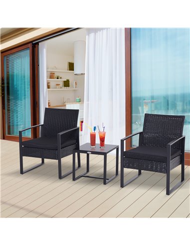 Outsunny Rattan Garden Furniture 2 Seater PE Rattan Wicker Patio Bistro Set Weave Conservatory Sofa Coffee Table and Chairs Set 