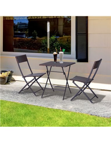 Outsunny PE Rattan Garden Furniture 2 Seater Patio Rattan Bistro Set Folding for 2 Outdoor Square Table and Chair Set (Brown)