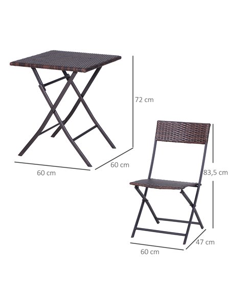 Outsunny PE Rattan Garden Furniture 2 Seater Patio Rattan Bistro Set Folding for 2 Outdoor Square Table and Chair Set (Brown) - pic 13028 | FastDaddyshop