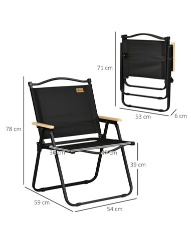 Outsunny Camping Chair for Adults, Lightweight Folding Chair, Portable Chair for Camping, Fishing, Beach and Outdoor Travel, Bla