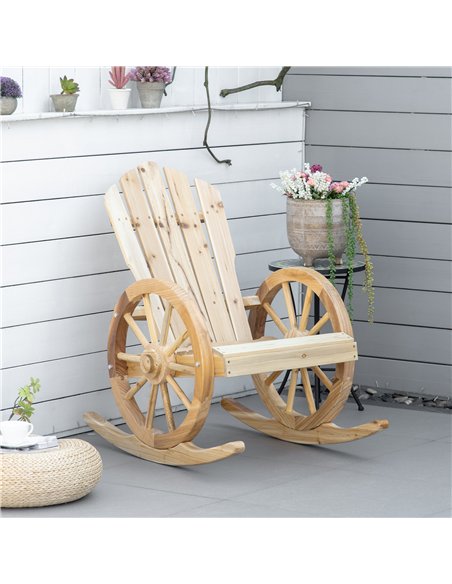 Outsunny Wooden Adirondack Rocking Chair Reclining Armchair Outdoor Garden Furniture Patio Porch Rocker - Natural - pic 130297 | FastDaddyshop