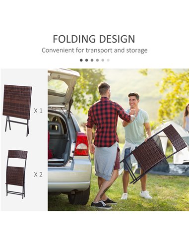 Outsunny PE Rattan Garden Furniture 2 Seater Patio Rattan Bistro Set Folding for 2 Outdoor Square Table and Chair Set (Brown)