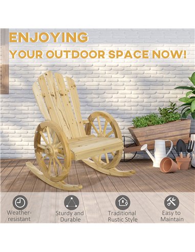 Outsunny Wooden Adirondack Rocking Chair Reclining Armchair Outdoor Garden Furniture Patio Porch Rocker - Natural