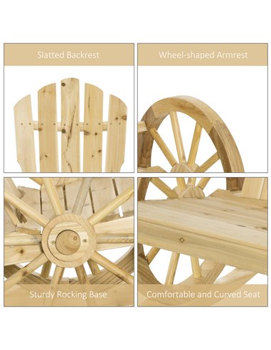 Outsunny Wooden Adirondack Rocking Chair Reclining Armchair Outdoor Garden Furniture Patio Porch Rocker - Natural
