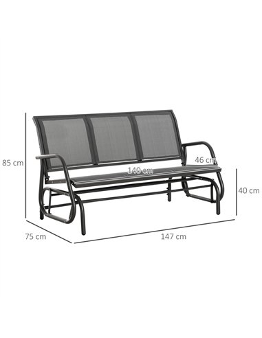 Outsunny 3-Seat Glider Rocking Chair for 3 People Garden Bench Patio Furniture Metal Frame, Grey