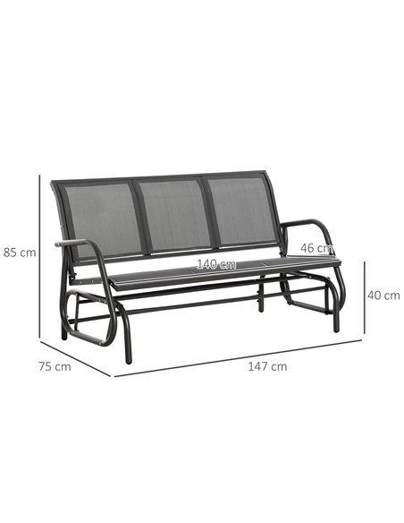 Outsunny 3-Seat Glider Rocking Chair for 3 People Garden Bench Patio Furniture Metal Frame, Grey - pic 130316 | FastDaddyshop