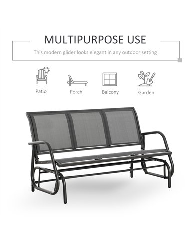 Outsunny 3-Seat Glider Rocking Chair for 3 People Garden Bench Patio Furniture Metal Frame, Grey