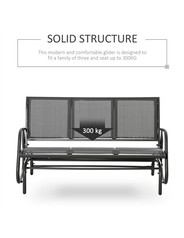 Outsunny 3-Seat Glider Rocking Chair for 3 People Garden Bench Patio Furniture Metal Frame, Grey
