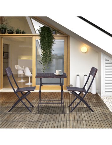 Outsunny PE Rattan Garden Furniture 2 Seater Patio Rattan Bistro Set Folding for 2 Outdoor Square Table and Chair Set (Brown)