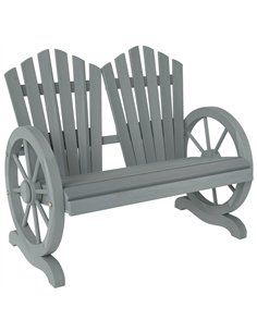 Outsunny Fir Wood Love Seats with Wheel-Shaped Armrests, Large Load-Bearing Chair, Grey