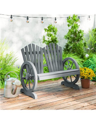 Outsunny Fir Wood Love Seats with Wheel-Shaped Armrests, Large Load-Bearing Chair, Grey