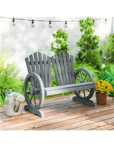 Outsunny Fir Wood Love Seats with Wheel-Shaped Armrests, Large Load-Bearing Chair, Grey - pic 130324 | FastDaddyshop