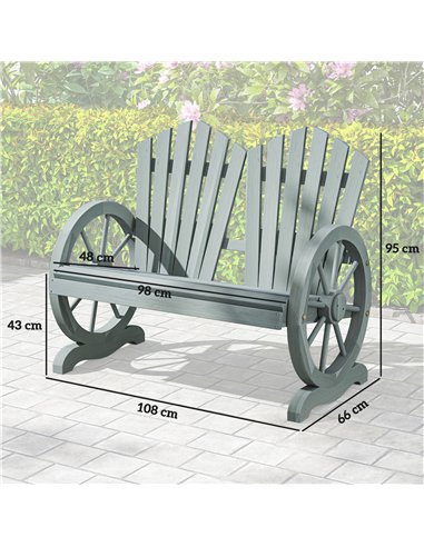 Outsunny Fir Wood Love Seats with Wheel-Shaped Armrests, Large Load-Bearing Chair, Grey