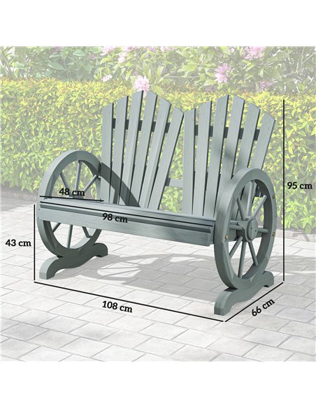 Outsunny Fir Wood Love Seats with Wheel-Shaped Armrests, Large Load-Bearing Chair, Grey - pic 130325 | FastDaddyshop
