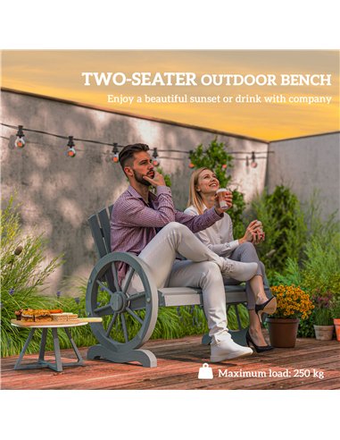 Outsunny Fir Wood Love Seats with Wheel-Shaped Armrests, Large Load-Bearing Chair, Grey