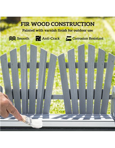 Outsunny Fir Wood Love Seats with Wheel-Shaped Armrests, Large Load-Bearing Chair, Grey