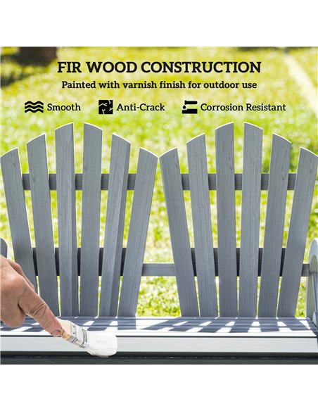 Outsunny Fir Wood Love Seats with Wheel-Shaped Armrests, Large Load-Bearing Chair, Grey - pic 130327 | FastDaddyshop