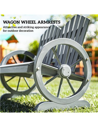 Outsunny Fir Wood Love Seats with Wheel-Shaped Armrests, Large Load-Bearing Chair, Grey