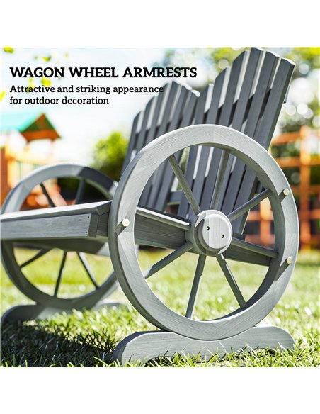 Outsunny Fir Wood Love Seats with Wheel-Shaped Armrests, Large Load-Bearing Chair, Grey - pic 130329 | FastDaddyshop