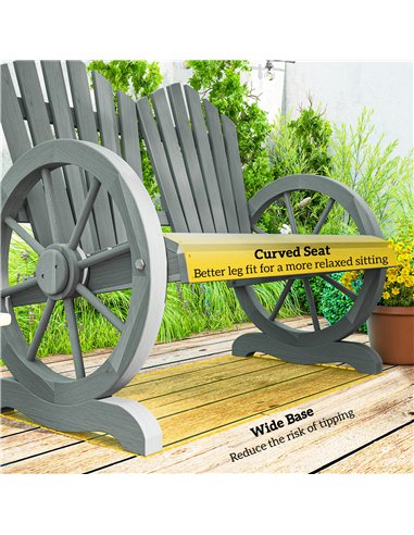 Outsunny Fir Wood Love Seats with Wheel-Shaped Armrests, Large Load-Bearing Chair, Grey